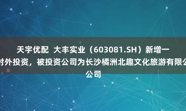 天宇优配  大丰实业（603081.SH）新增一起对外投资，被投资公司为长沙橘洲北趣文化旅游有限公司